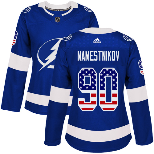 Adidas Lightning #90 Vladislav Namestnikov Blue Home Authentic USA Flag Women's Stitched NHL Jersey